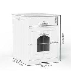 Wooden Pet House Cat Litter Box Enclosure With Drawer, Side Table, Indoor Pet Crate, Cat Home Nightstand White
