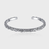 S925 Sterling Silver Vintage Style Carved Tang Grass Thai Silver Bracelet