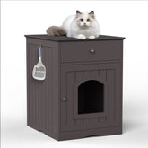 Wooden Pet House Cat Litter Box Enclosure With Drawer, Side Table, Indoor Pet Crate, Cat Home Nightstand Brown