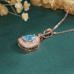 S925 Silver Necklace Women's Versatile Light Blue Topaz Inlaid Fat Triangle Pendant Collar Chain