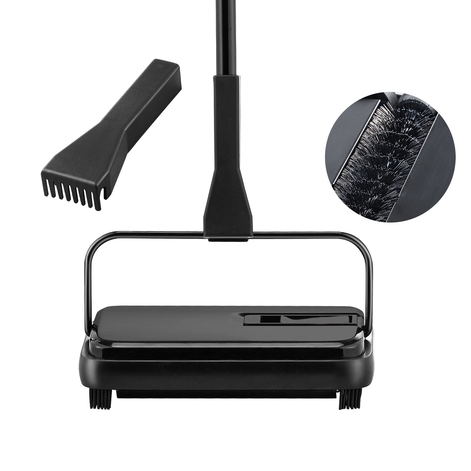 VEVOR Carpet Sweeper, 7.87 In Sweeping Paths, Floor Sweeper Manual Non Electric, 300 Ml Dustbin Capacity With Comb For Home Office Rugs Hardwood Surfaces Wood Floors Laminate, Cleans Dust Pet Hair