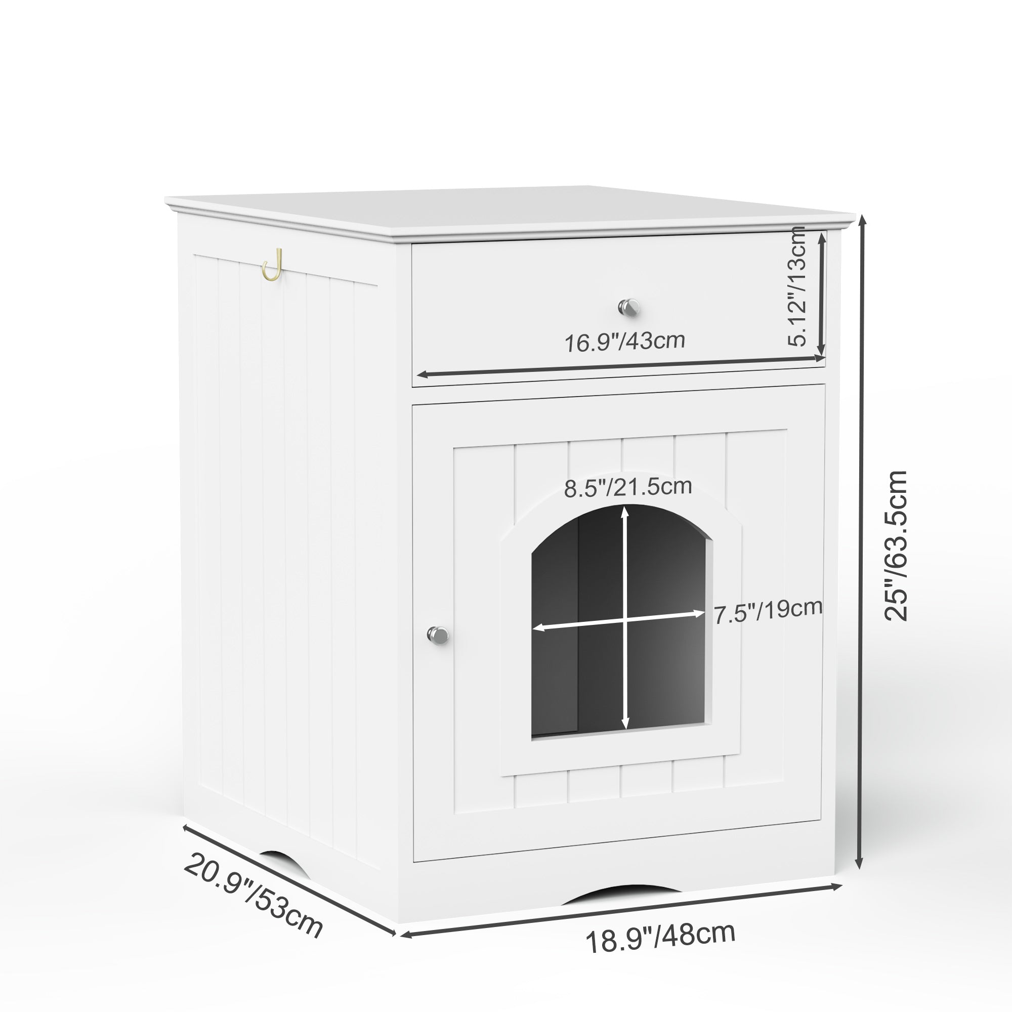Wooden Pet House Cat Litter Box Enclosure With Drawer, Side Table, Indoor Pet Crate, Cat Home Nightstand White