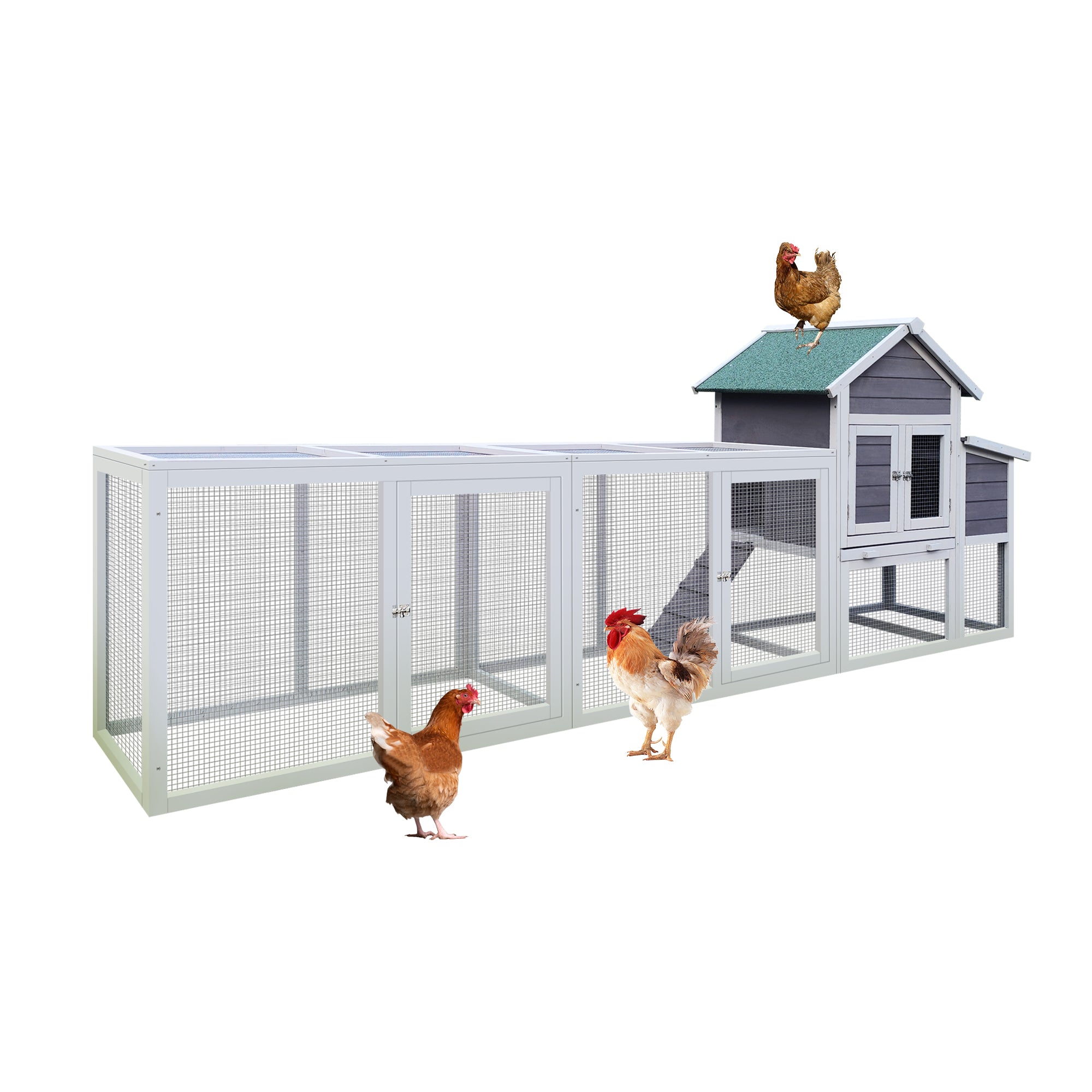 122 Large Gray Wood Chicken Coop Hen House Pet Rabbit Hutch Wooden Pet Cage  With Nesting Box