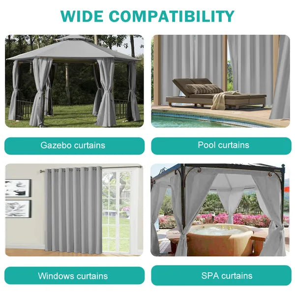 Grey Polyester 50 In. W X 96 In. L Outdoor Thermal Tab Top Blackout Curtain (Set Of 2), Silencer Clip