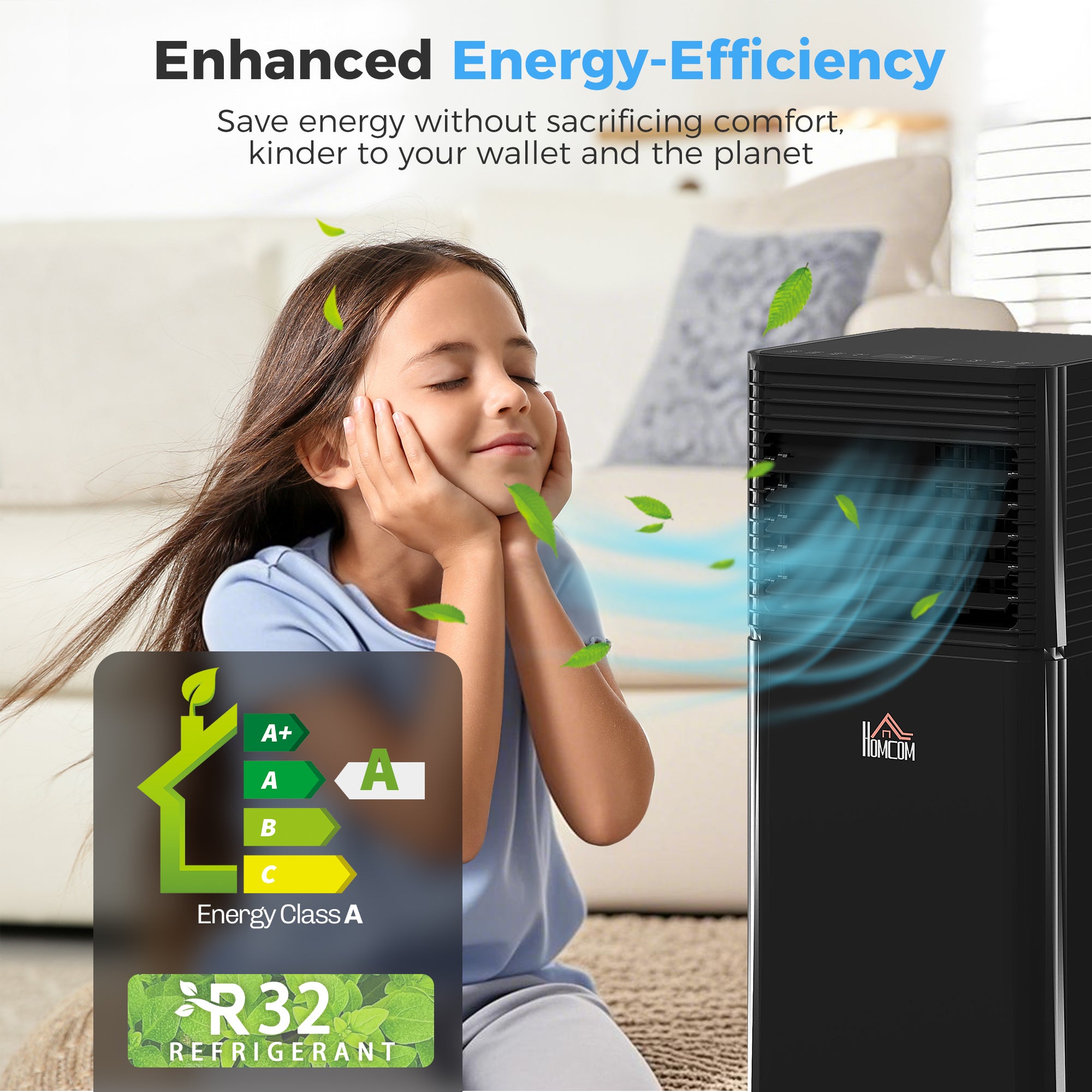 8000 BTU Portable Air Conditioner with Dehumidifier, Cooling Fan, Sleep, Remote, 24H Timer, Auto Off, Black