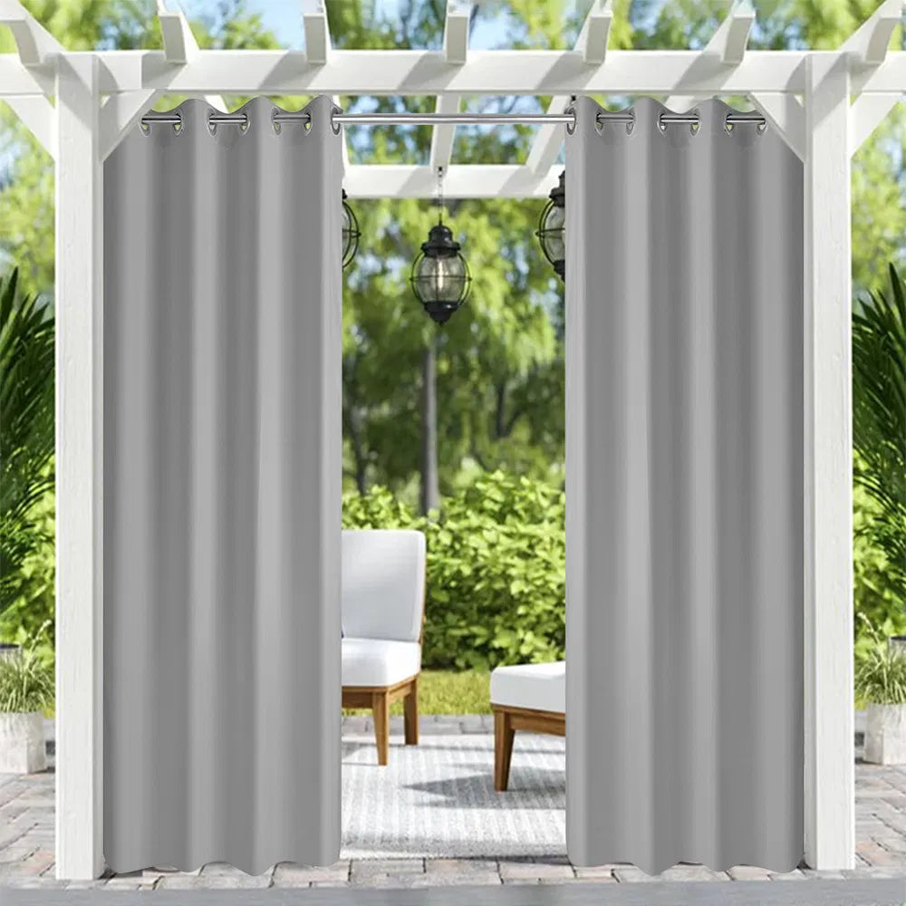 Grey Polyester 50 In. W X 96 In. L Outdoor Thermal Tab Top Blackout Curtain (Set Of 2), Silencer Clip