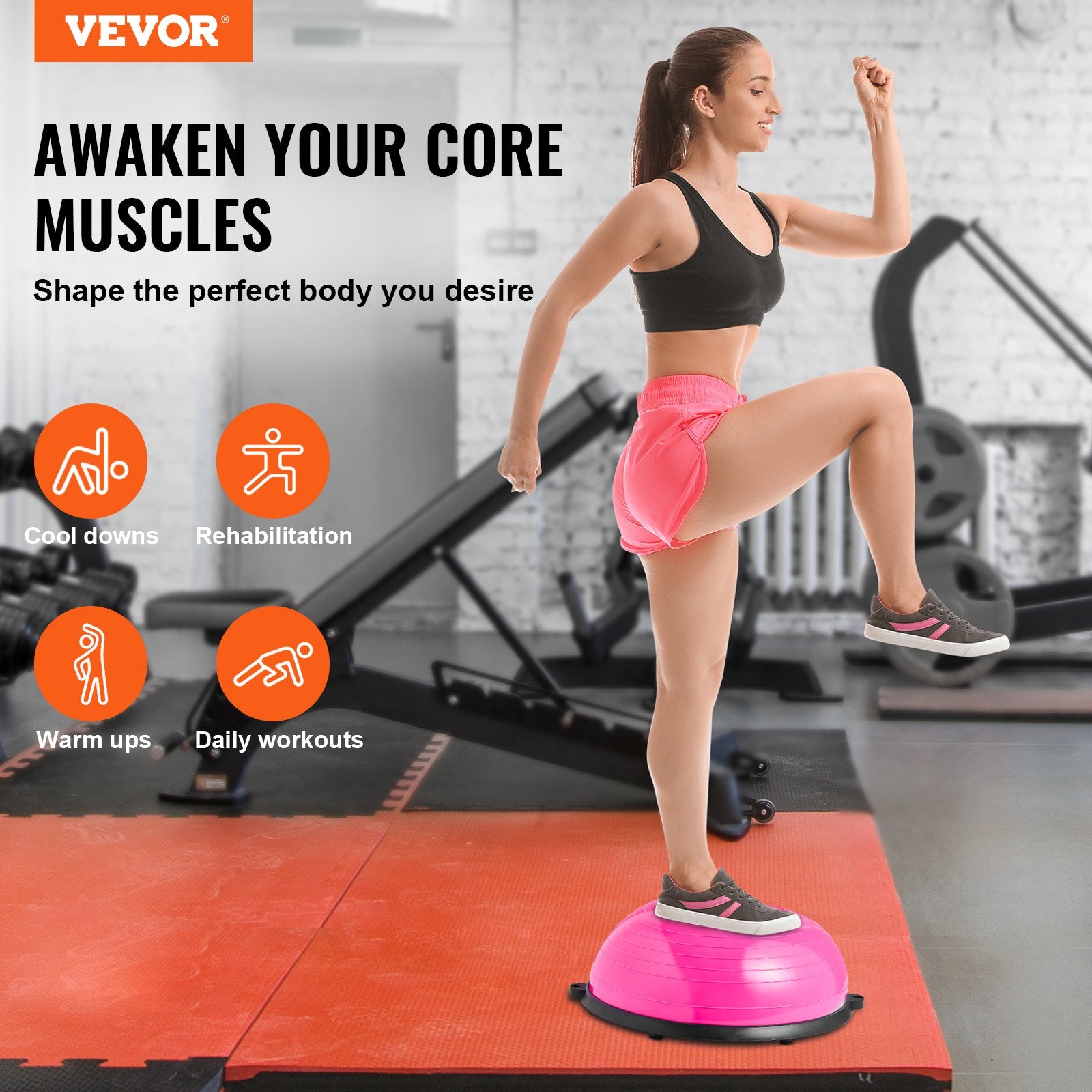VEVOR Half Exercise Ball Trainer, 23 Inch Balance Ball Trainer, 660lbs Capacity Stability Ball, Yoga Ball With Resistance Bands & Foot Pump, Strength Fitness Ball For Home Gym, Full Body Workout,