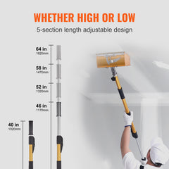 VEVOR Drywall Flat Box Handle, , Anodized Aluminum Flat Finishing Extension Handle, 5-Section Length Adjustable, Non-slip Grip And  Painting For Plasterboard, Wallboard, Sheetrock