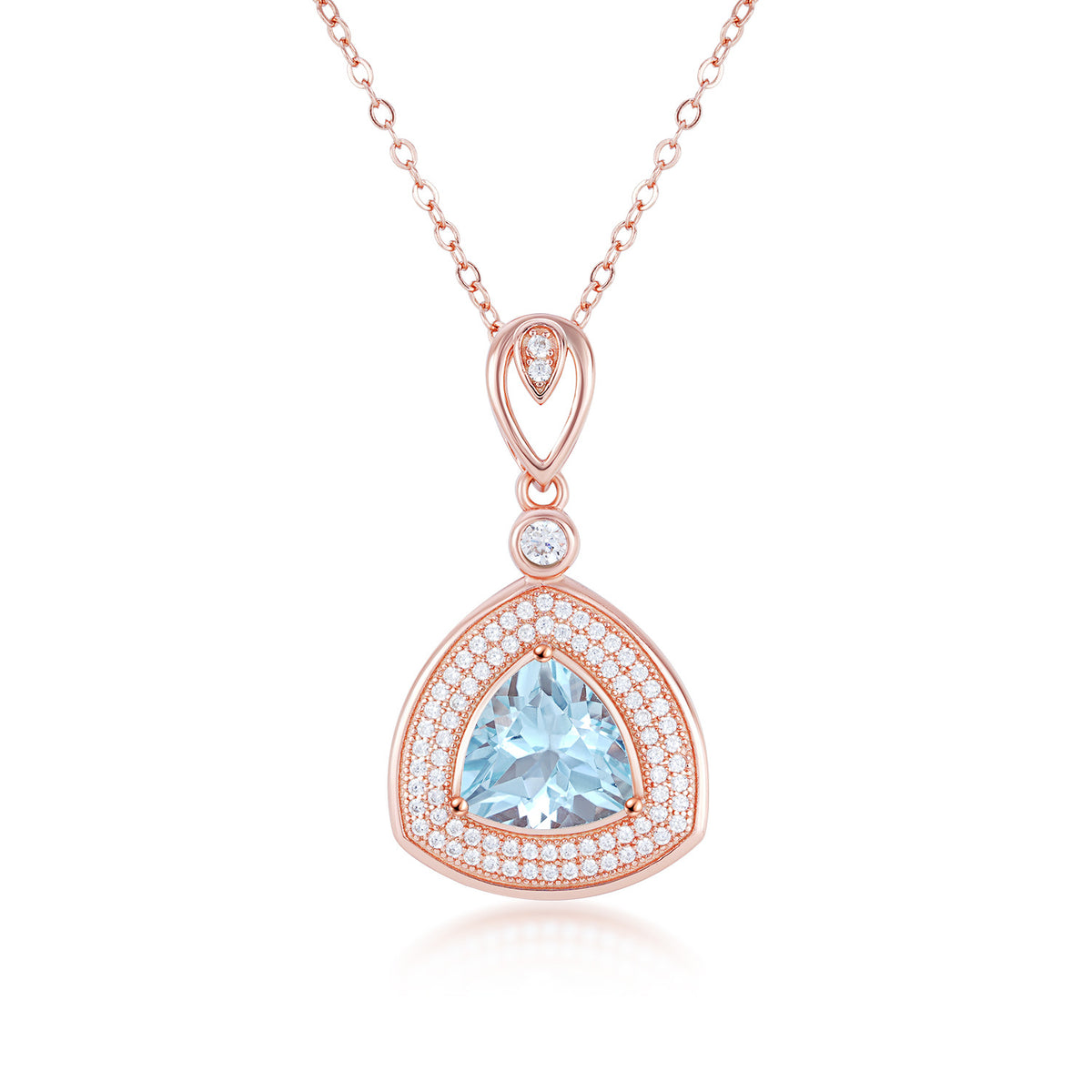 S925 Silver Necklace Women's Versatile Light Blue Topaz Inlaid Fat Triangle Pendant Collar Chain